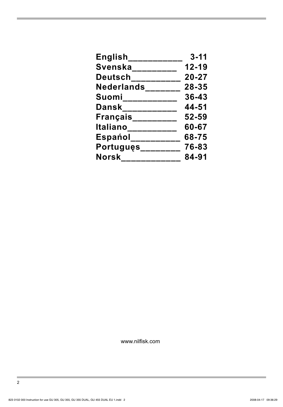 Nilfisk-Advance America GU 15 SMU User Manual | Page 2 / 92