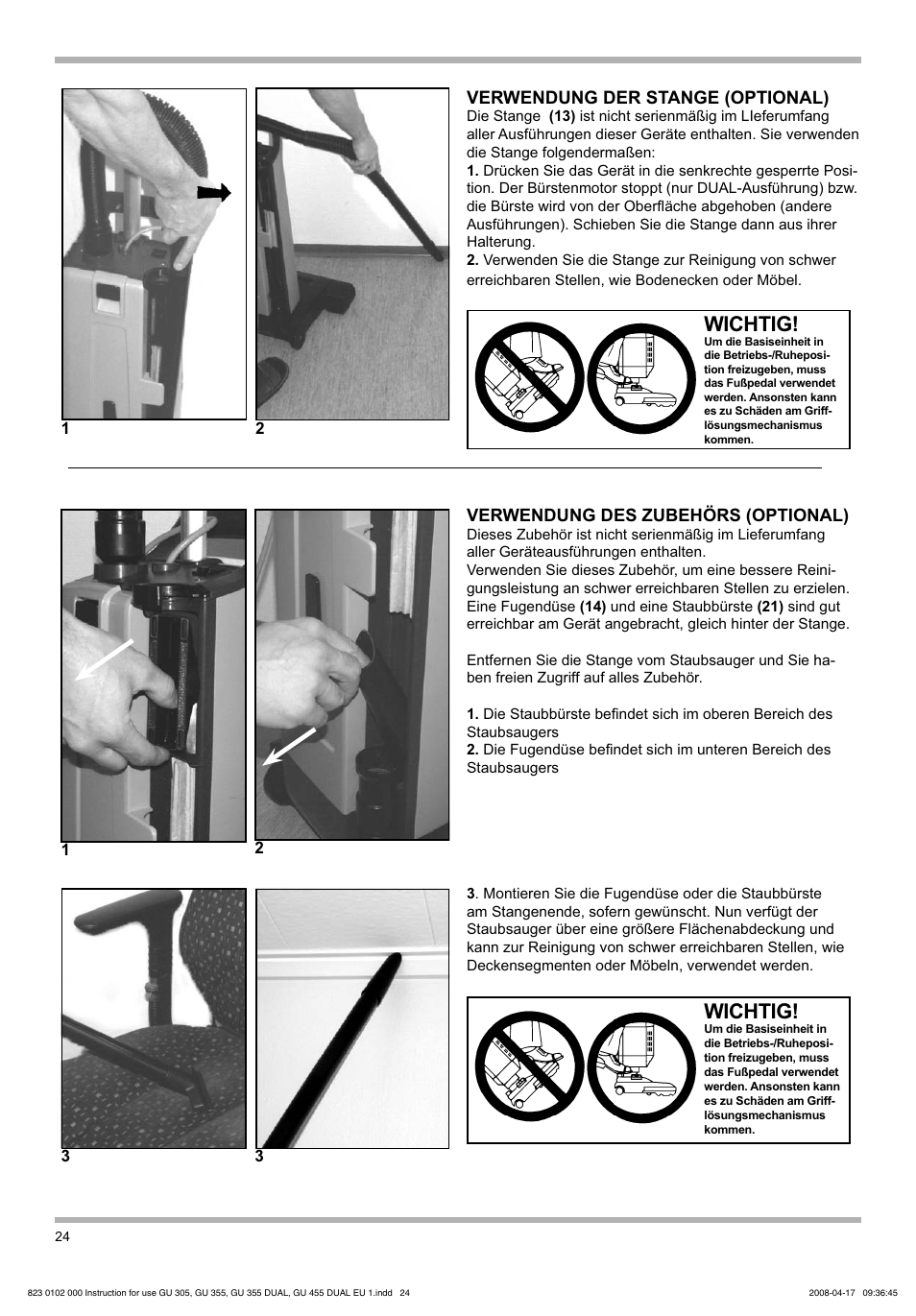 Wichtig | Nilfisk-Advance America GU 15 SMU User Manual | Page 24 / 92