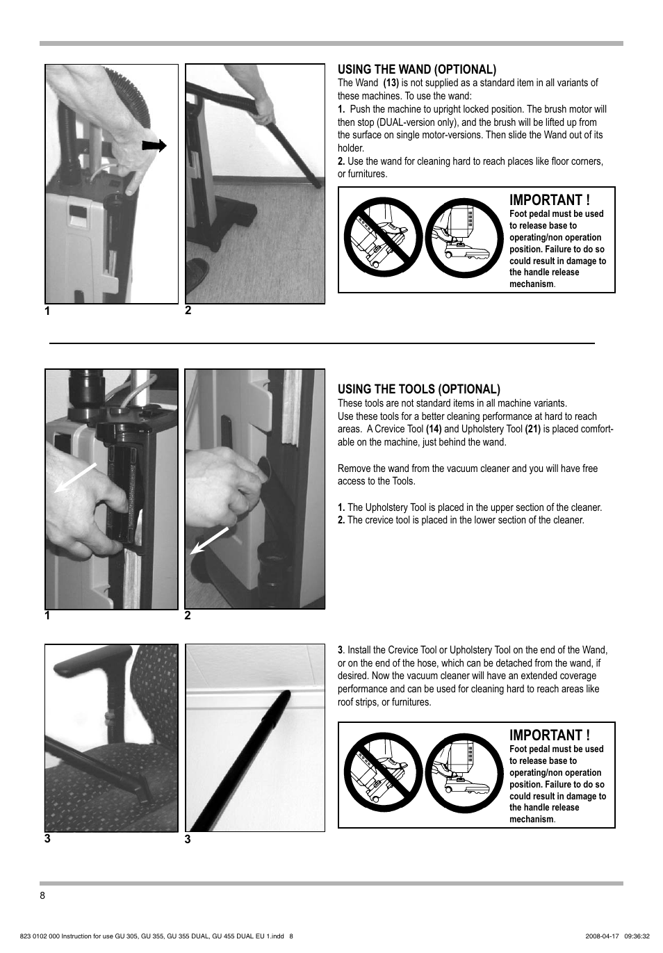 Important | Nilfisk-Advance America GU 15 SMU User Manual | Page 8 / 92