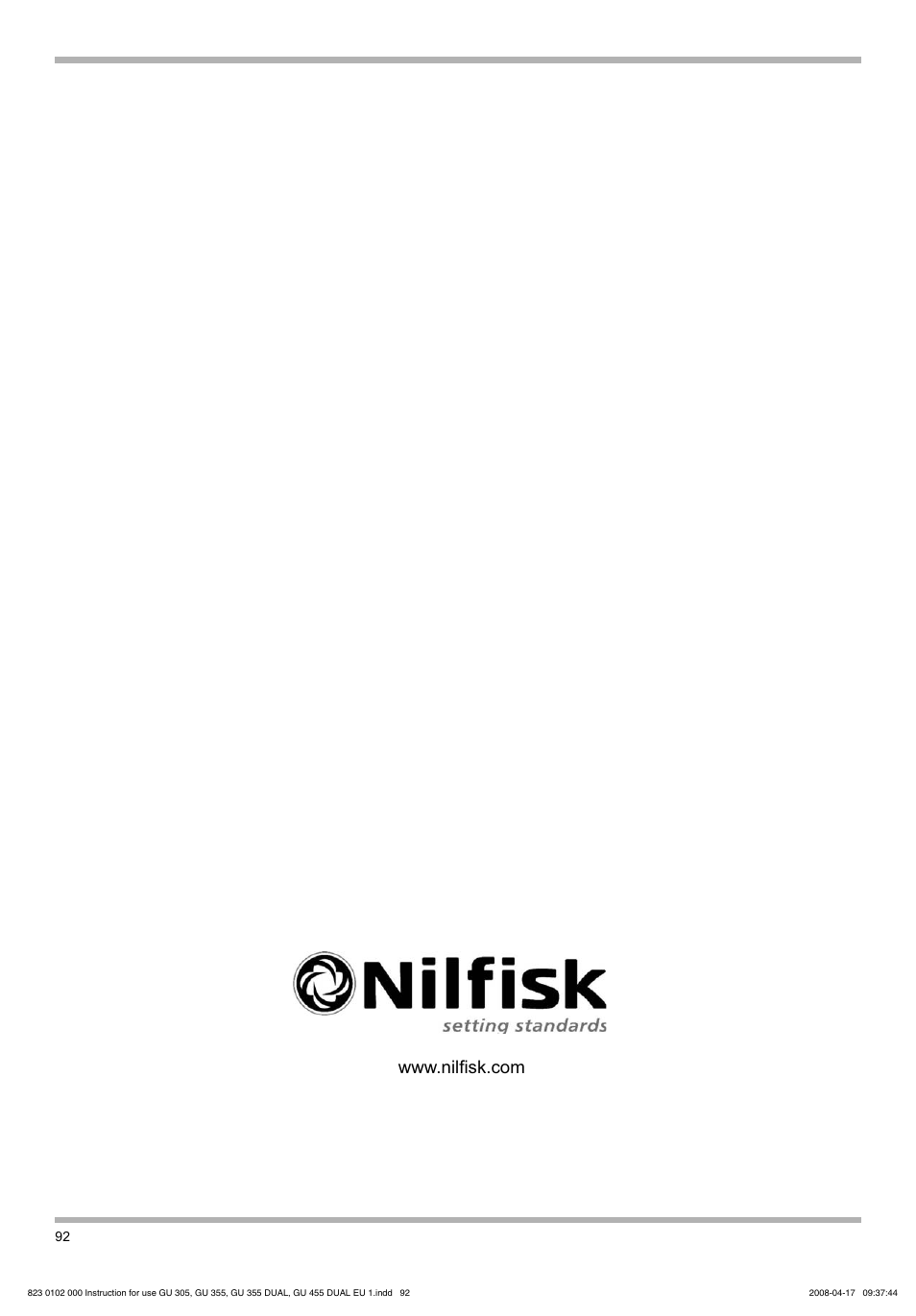 Nilfisk-Advance America GU 15 SMU User Manual | Page 92 / 92