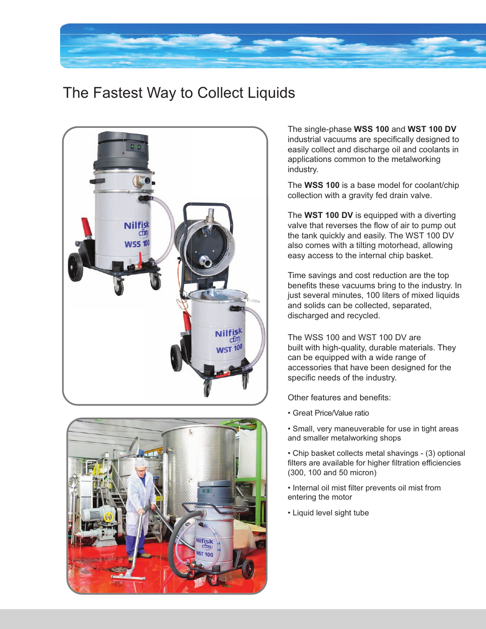 The fastest way to collect liquids | Nilfisk-Advance America CFM WSS 100 User Manual | Page 2 / 4