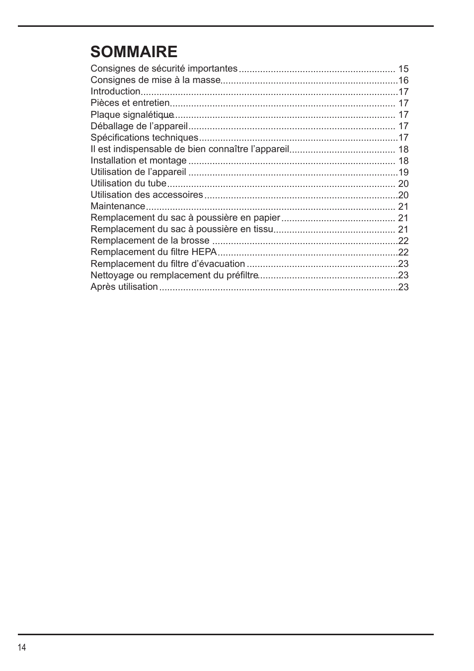 Sommaire | Nilfisk-Advance America SPECTRUM 12H User Manual | Page 14 / 36