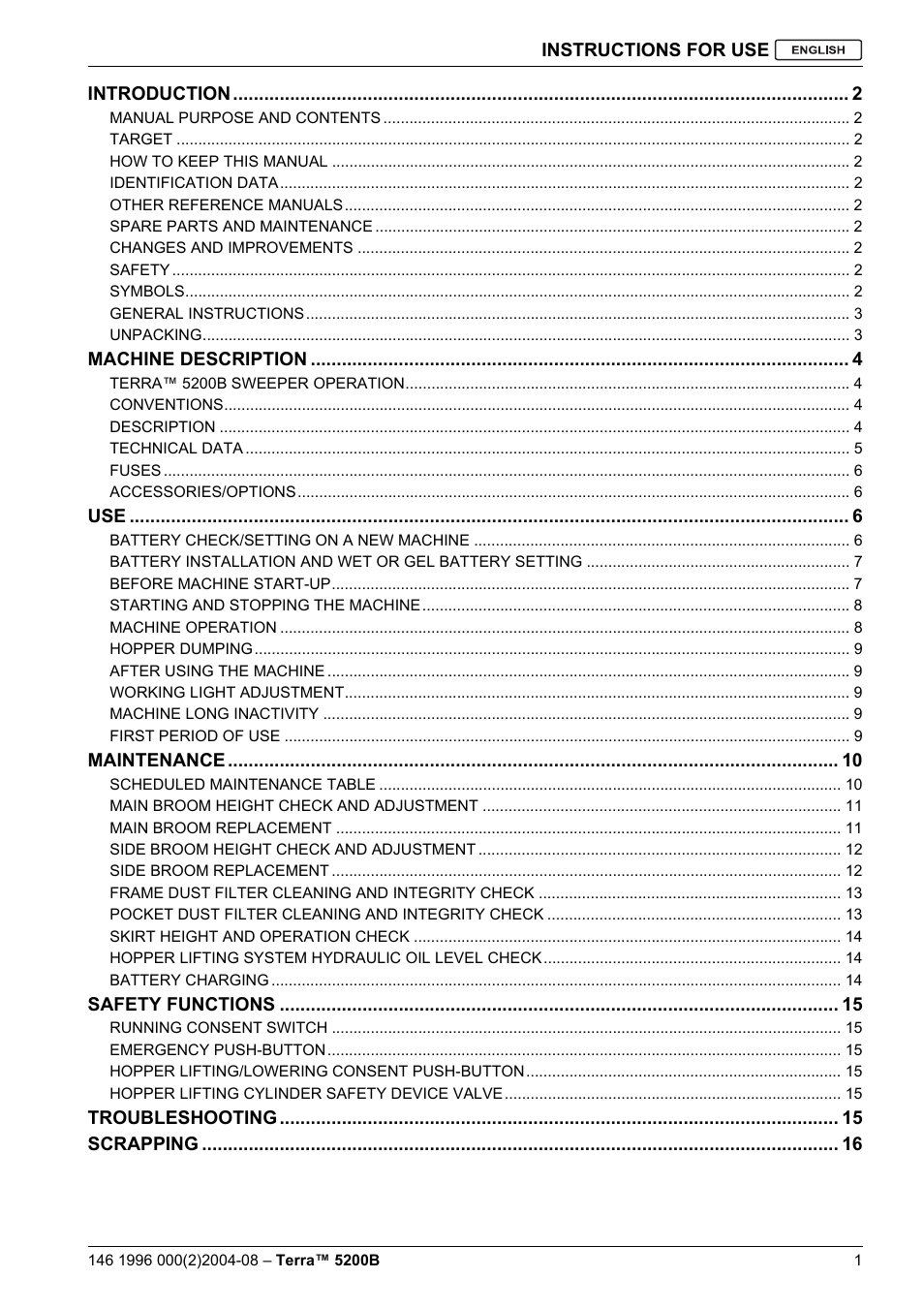 Nilfisk-Advance America Terra 5200B User Manual | Page 3 / 70