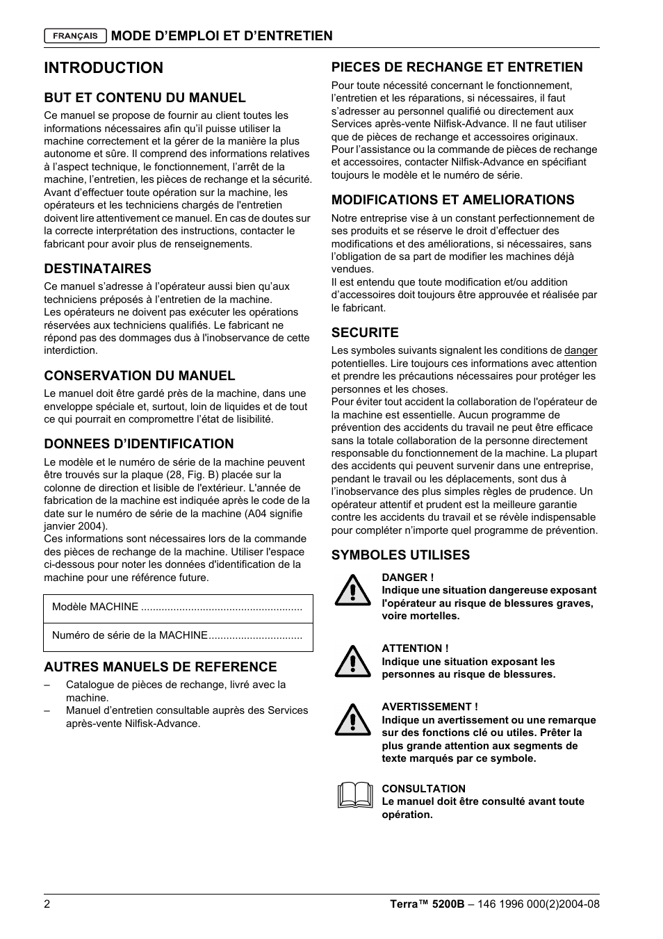 Introduction | Nilfisk-Advance America Terra 5200B User Manual | Page 36 / 70