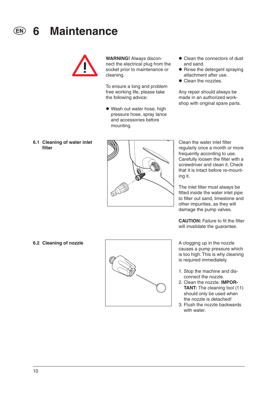 6 maintenance | Nilfisk-Advance America C 100.5 User Manual | Page 9 / 16