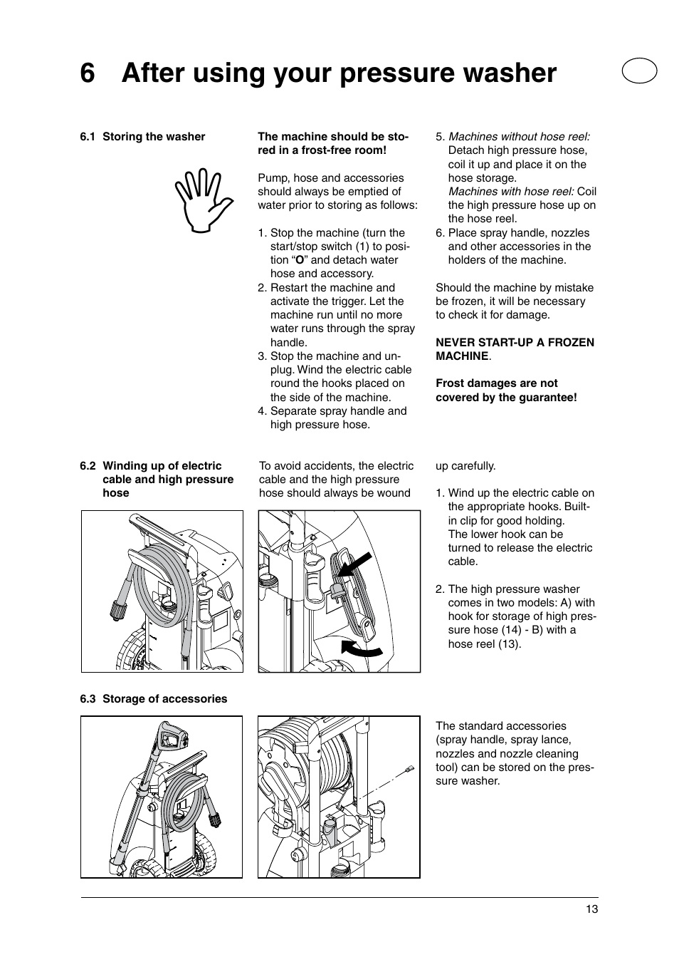 6 after using your pressure washer | Nilfisk-Advance America P 130.2 User Manual | Page 13 / 20
