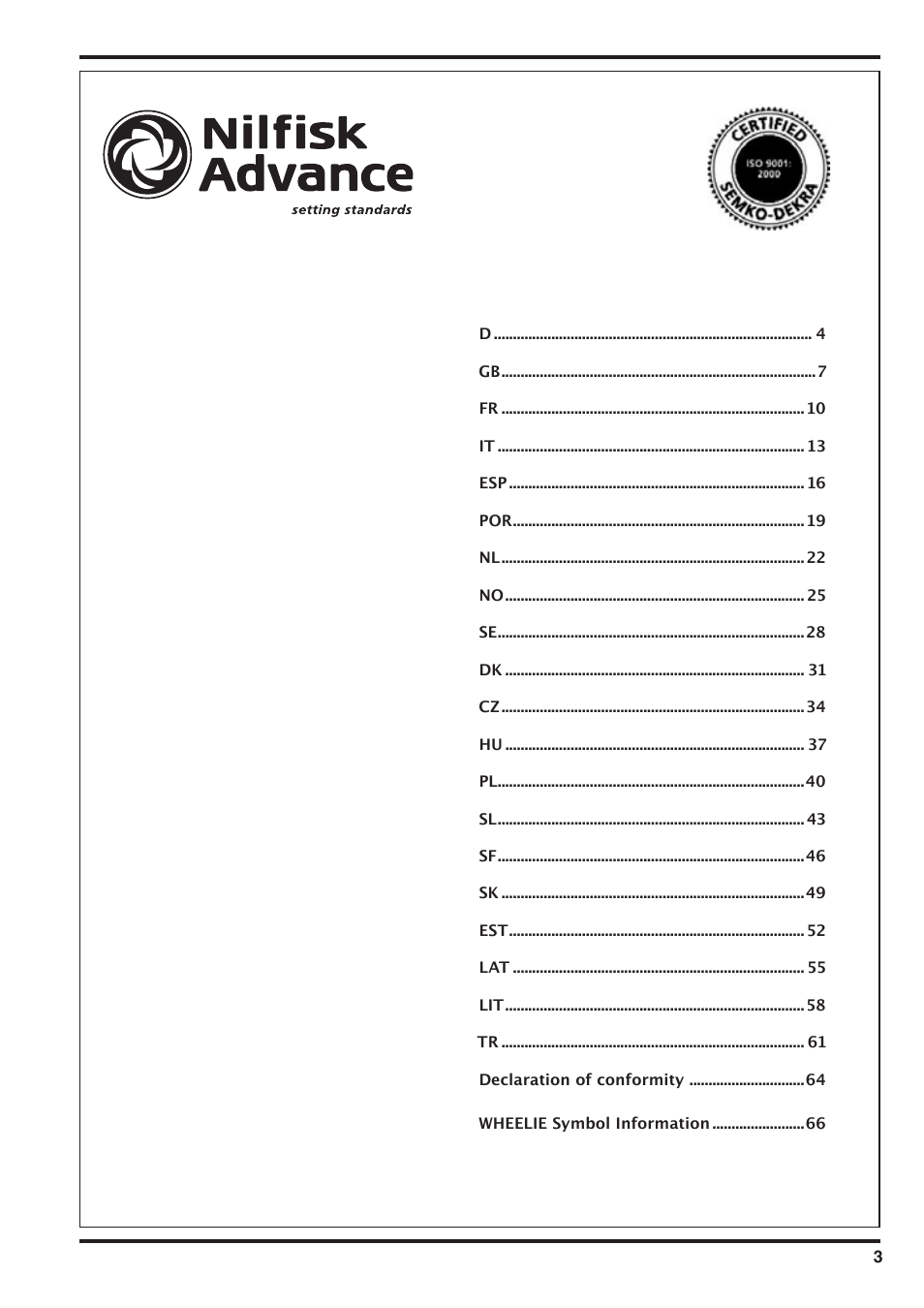 Nilfisk-Advance America SD 43-400 User Manual | Page 3 / 70