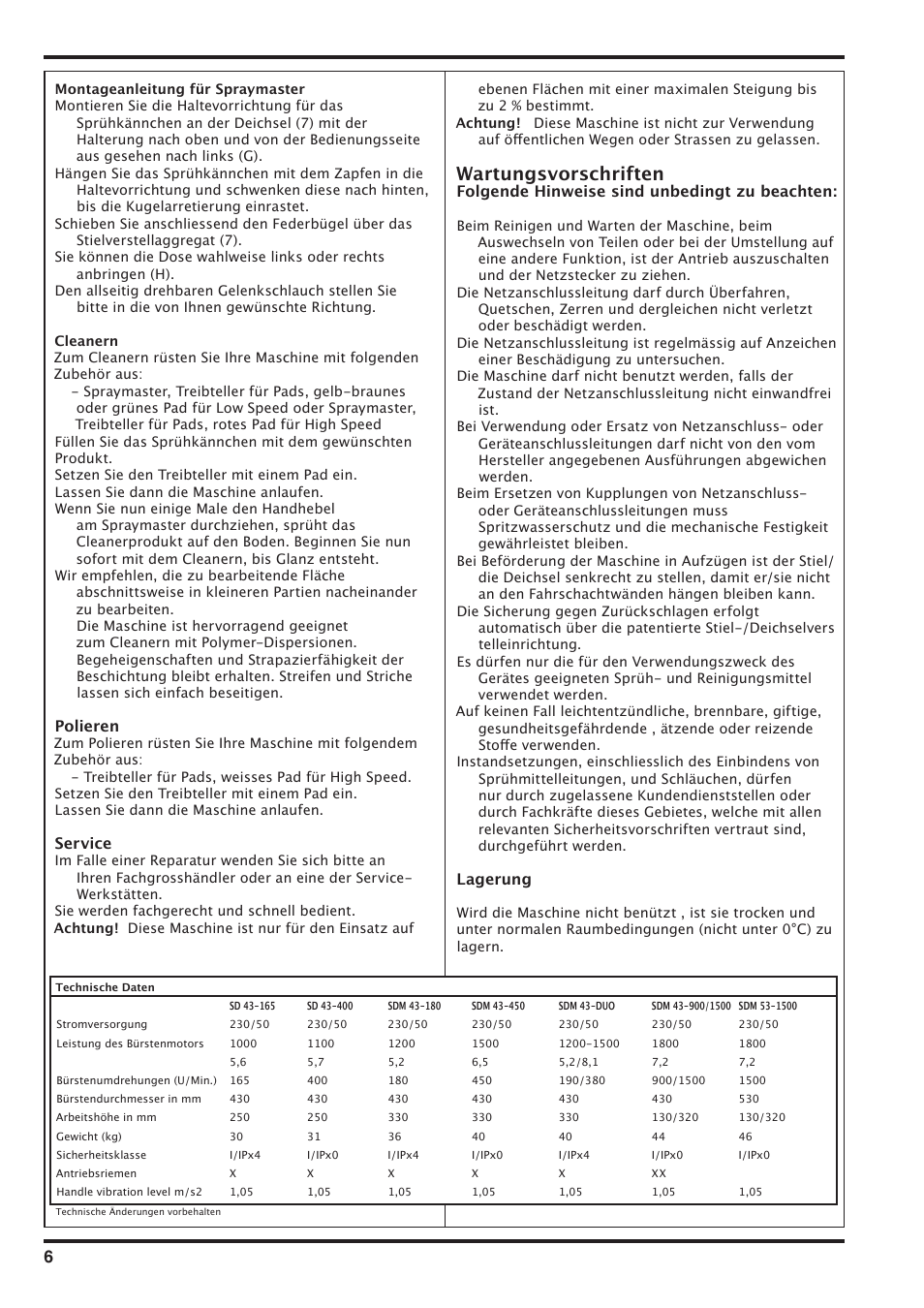 Wartungsvorschriften | Nilfisk-Advance America SD 43-400 User Manual | Page 6 / 70