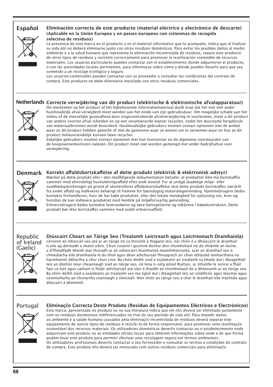 Español, Denmark, Republic of ireland (gaelic) | Portugal, Netherlands | Nilfisk-Advance America SD 43-400 User Manual | Page 68 / 70