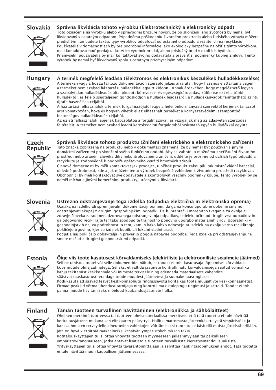 Slovakia, Czech republic, Slovenia | Estonia hungary, Finland | Nilfisk-Advance America SD 43-400 User Manual | Page 69 / 70