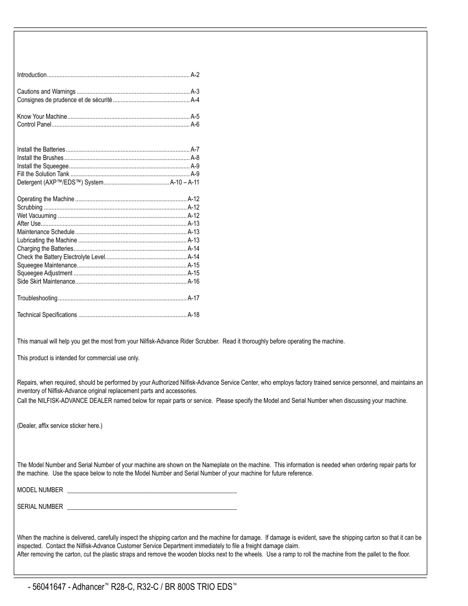 Nilfisk-Advance America 56316025 (R32-C) User Manual | Page 2 / 36