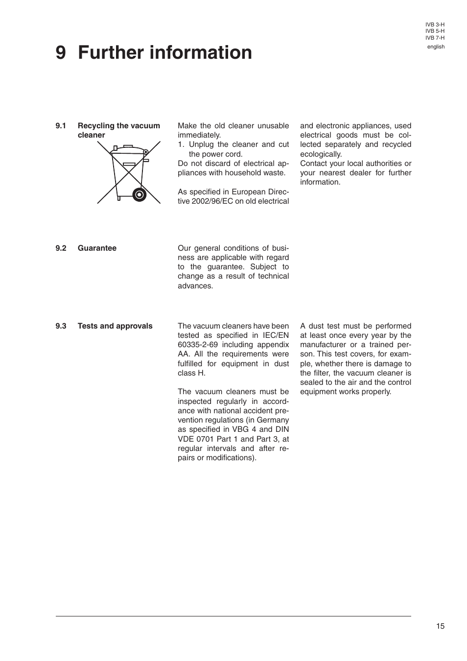 9 further information | Nilfisk-Advance America IVB 5-H User Manual | Page 17 / 19