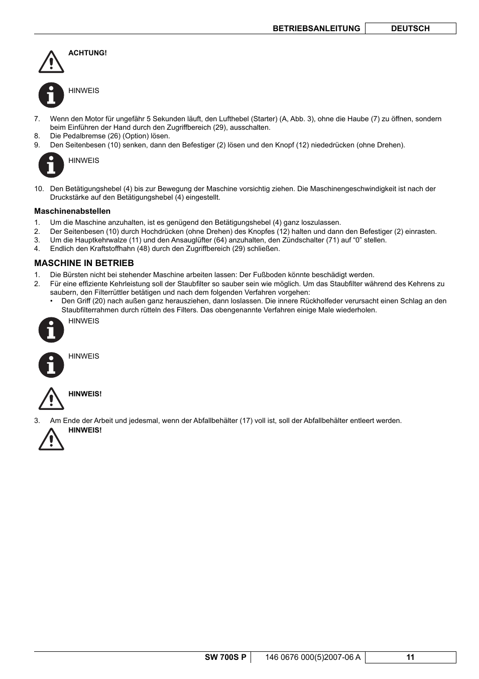 Nilfisk-Advance America SW 700S P User Manual | Page 13 / 84