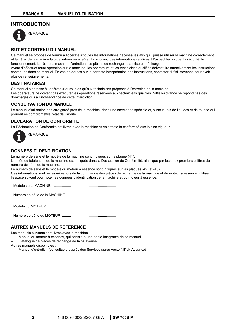 Introduction | Nilfisk-Advance America SW 700S P User Manual | Page 24 / 84