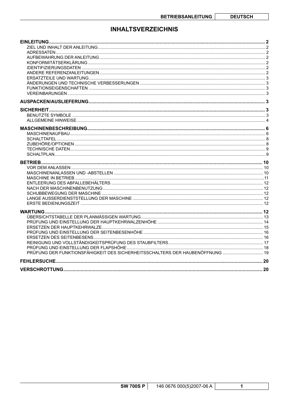 Nilfisk-Advance America SW 700S P User Manual | Page 3 / 84