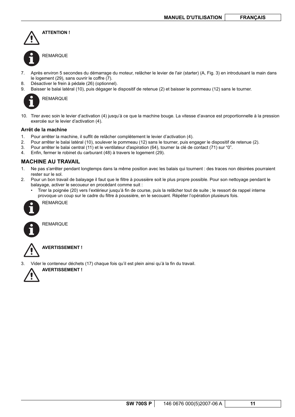 Nilfisk-Advance America SW 700S P User Manual | Page 33 / 84