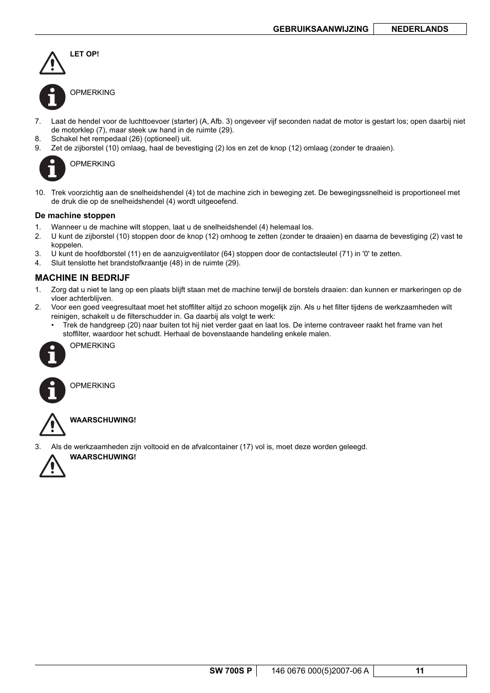 Nilfisk-Advance America SW 700S P User Manual | Page 73 / 84