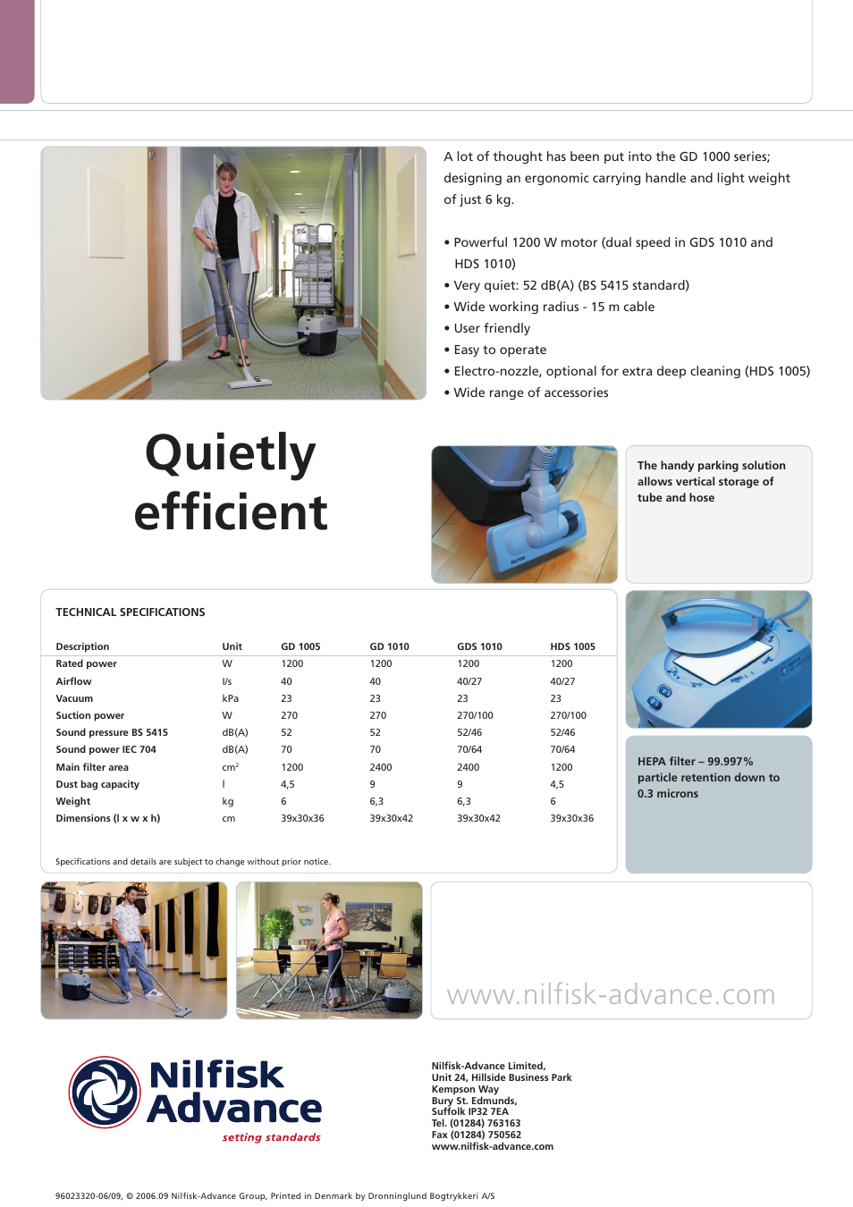 Quietly efficient | Nilfisk-Advance America GD 1000 Series User Manual | Page 2 / 2