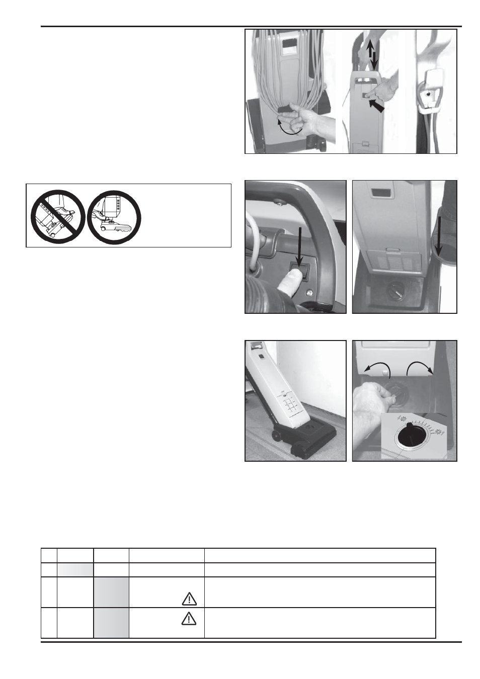 Operating the vacuum cleaner, Important, Light indication and function for the brush motor | Lower, Lower higher higher on - off on - off, Release release base base | Nilfisk-Advance America SPECTRUM 12P User Manual | Page 9 / 36