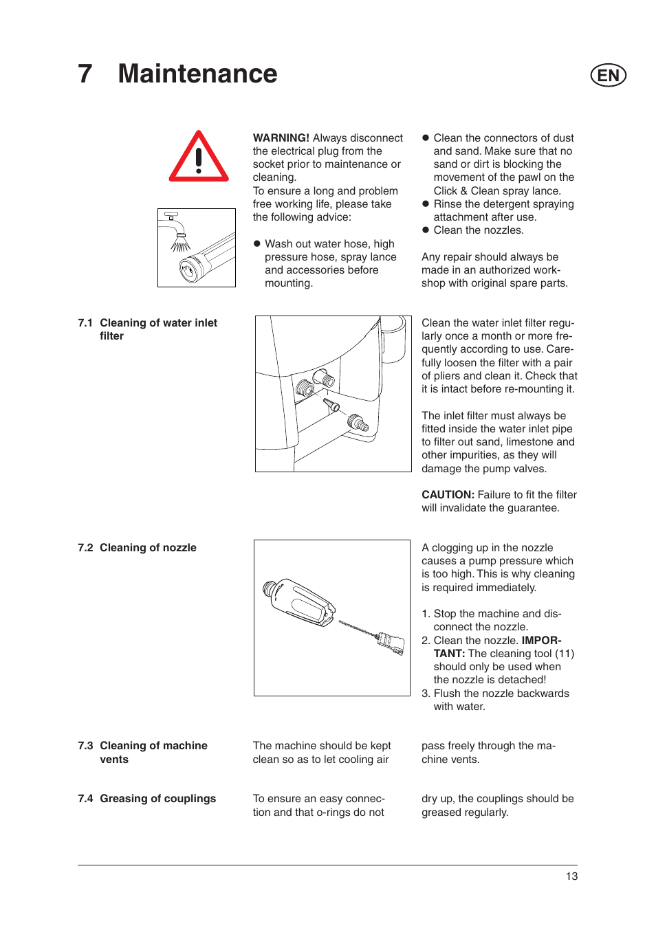 7 maintenance | Nilfisk-Advance America E 140.2 User Manual | Page 13 / 19