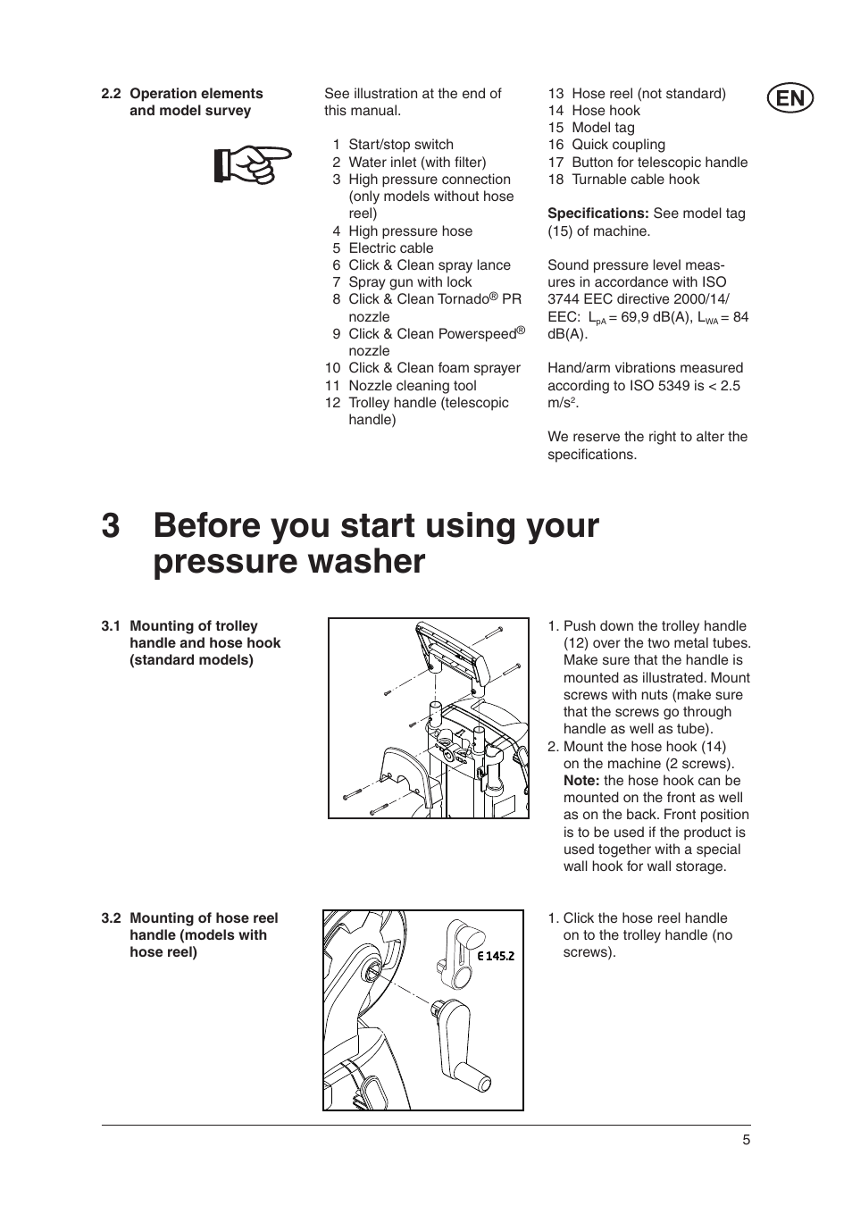 3 before you start using your pressure washer | Nilfisk-Advance America E 140.2 User Manual | Page 5 / 19