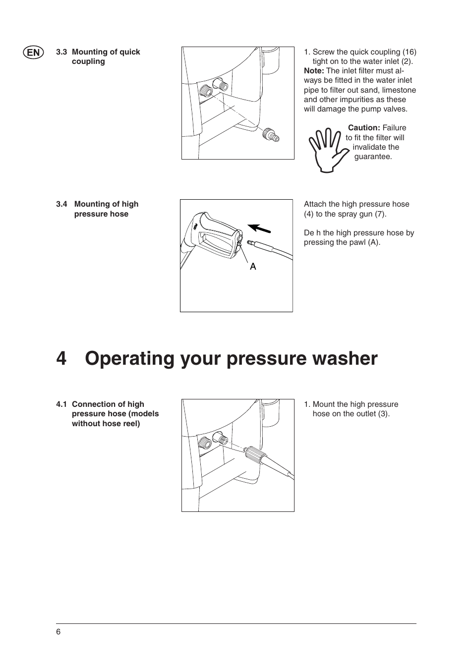 4 operating your pressure washer | Nilfisk-Advance America E 140.2 User Manual | Page 6 / 19