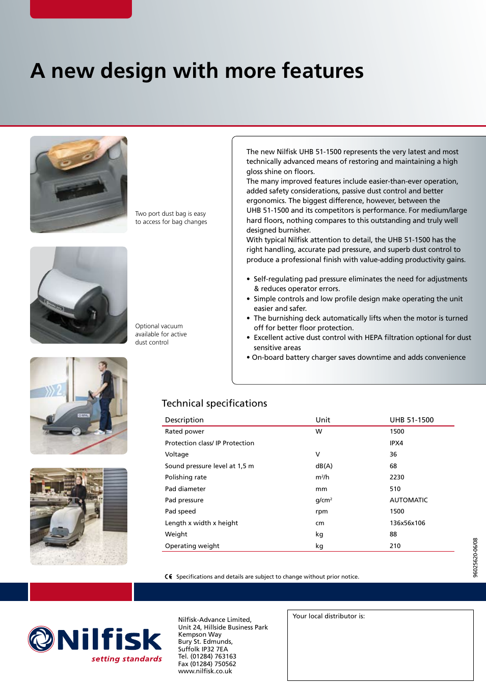 A new design with more features, Technical specifications | Nilfisk-Advance America UHB 51-1500 User Manual | Page 2 / 2