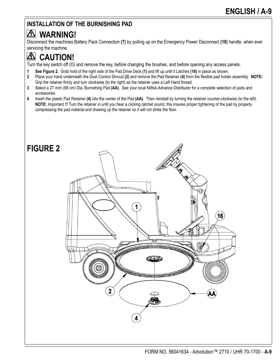 Warning, Caution, Figure 2 | English / a-9 | Nilfisk-Advance America Advolution UHR 70-1700 User Manual | Page 9 / 30