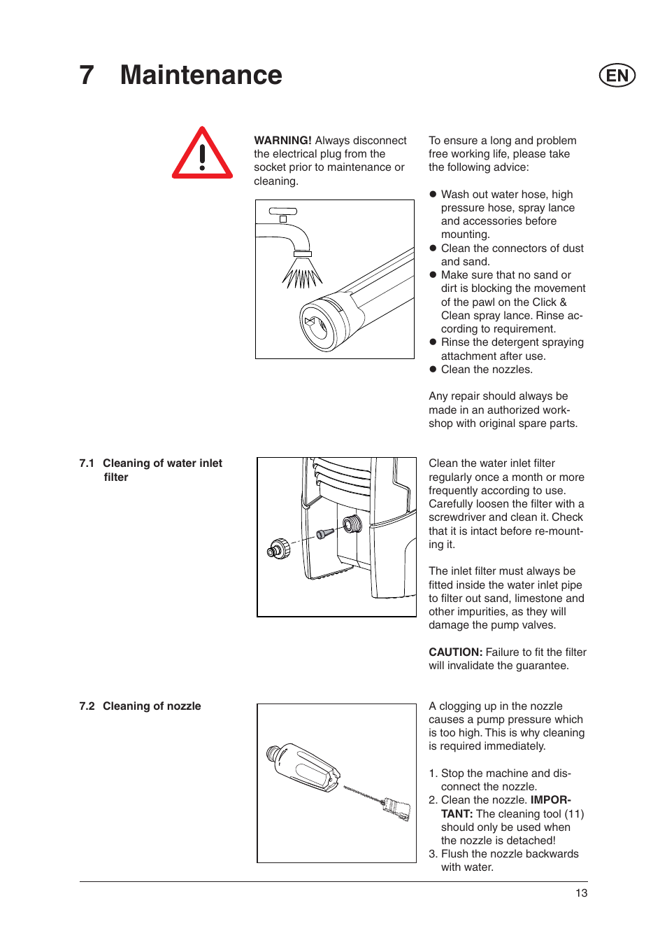 7 maintenance | Nilfisk-Advance America C 125.3 User Manual | Page 13 / 20