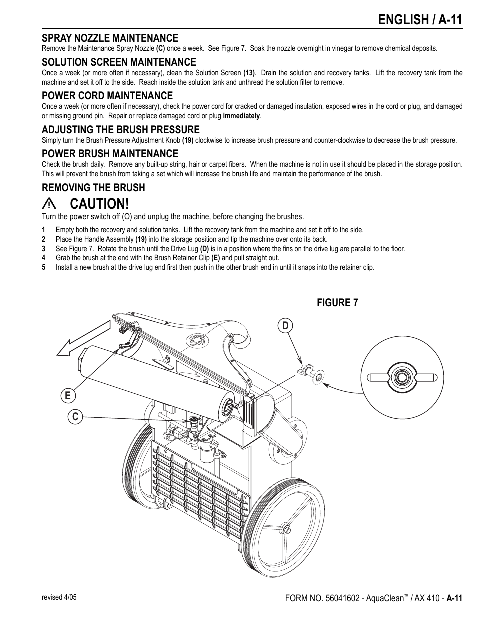 Caution, English / a-11 | Nilfisk-Advance America 18ST User Manual | Page 13 / 32
