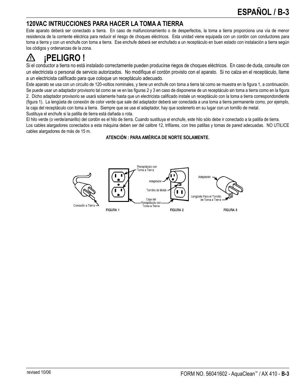 Peligro, Español / b-3 | Nilfisk-Advance America 18ST User Manual | Page 19 / 32