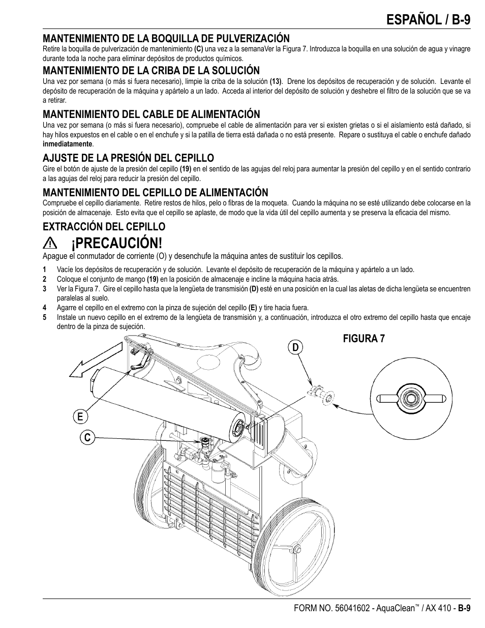 Precaución, Español / b-9 | Nilfisk-Advance America 18ST User Manual | Page 25 / 32