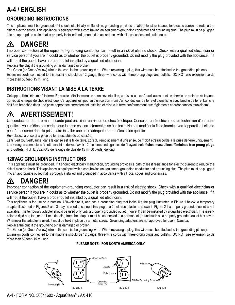Danger, Avertissement, A-4 / english | Nilfisk-Advance America 18ST User Manual | Page 6 / 32