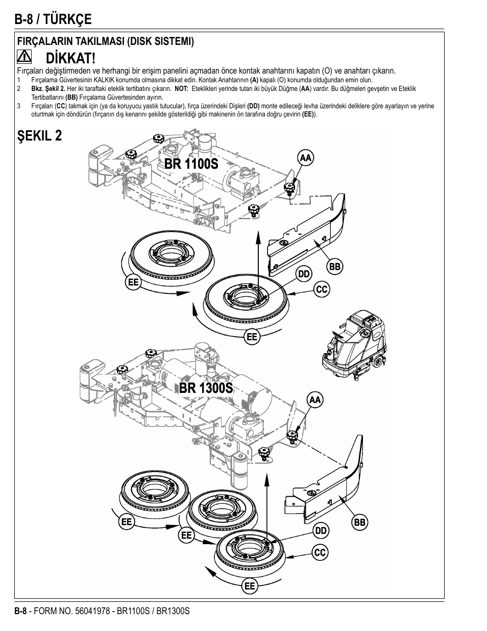 Dikkat, B-8 / türkçe, Şekil | Nilfisk-Advance America ECOFLEX BR1100S User Manual | Page 32 / 50