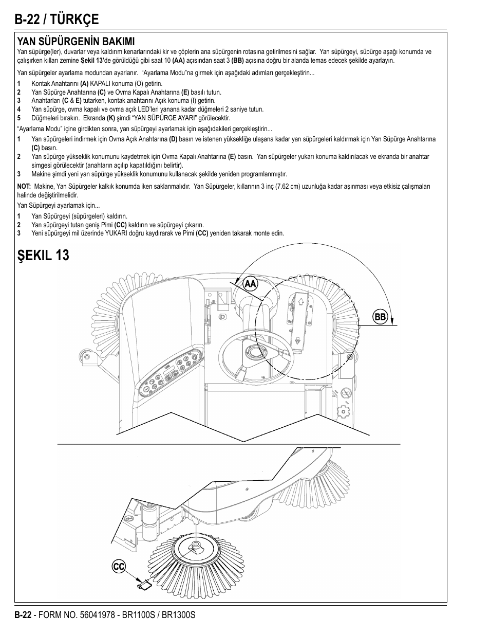 B-22 / türkçe, Şekil, Yan süpürgenin bakimi | Nilfisk-Advance America ECOFLEX BR1100S User Manual | Page 46 / 50