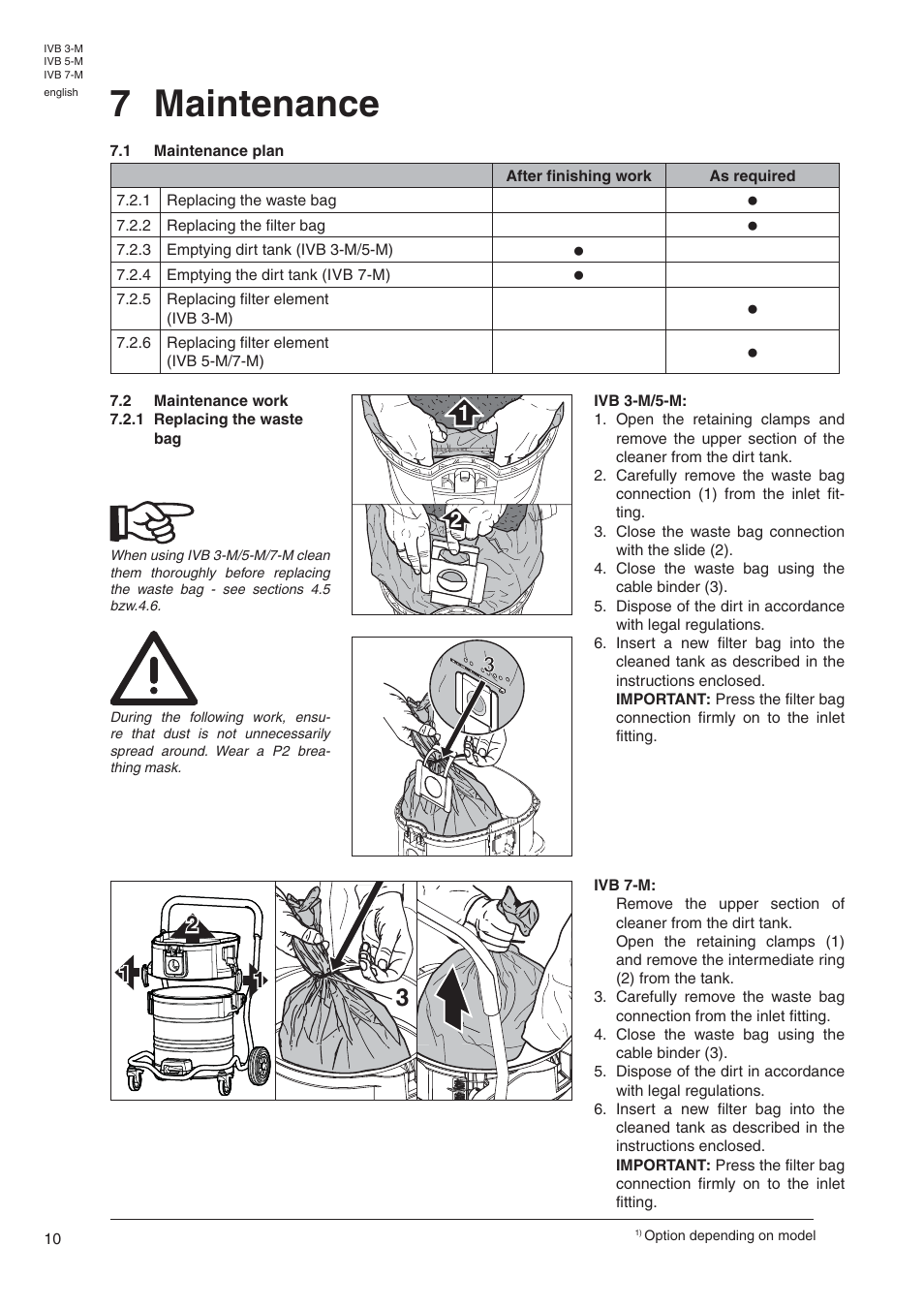 7 maintenance | Nilfisk-Advance America IVB 7-M User Manual | Page 12 / 18