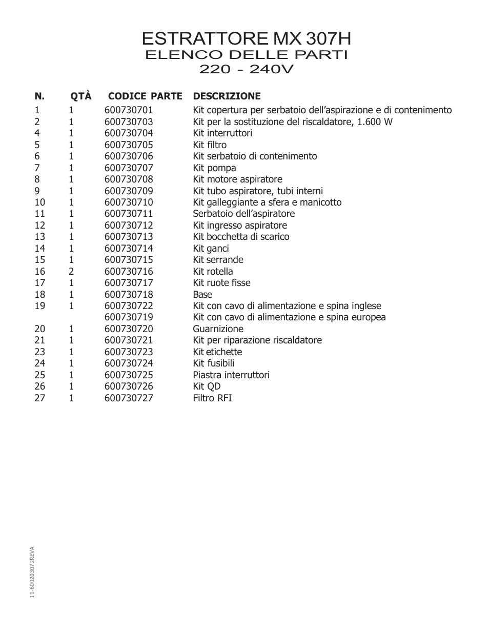 Estrattore mx 307h | Nilfisk-Advance America MX 307 H User Manual | Page 34 / 72