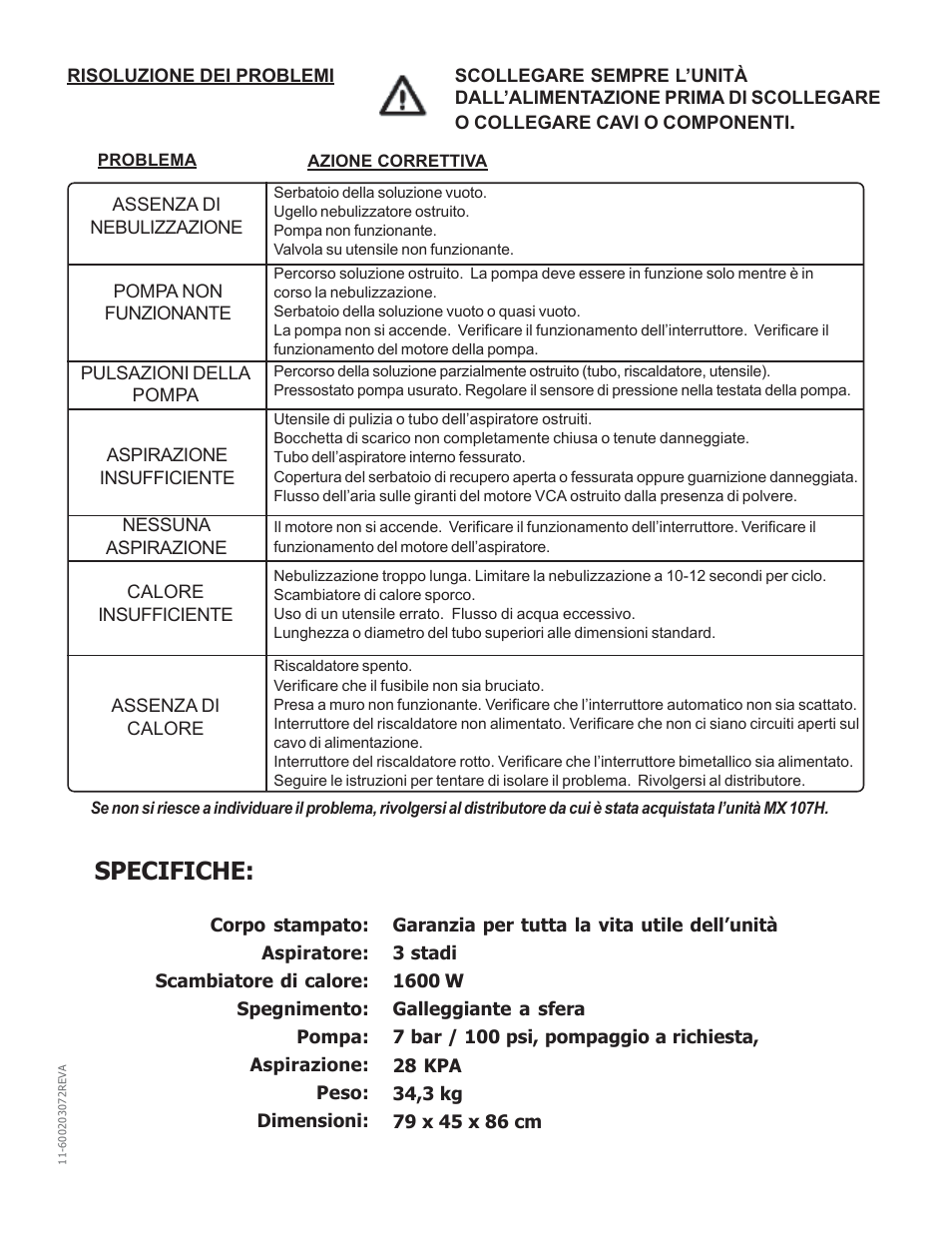 Specifiche | Nilfisk-Advance America MX 307 H User Manual | Page 35 / 72