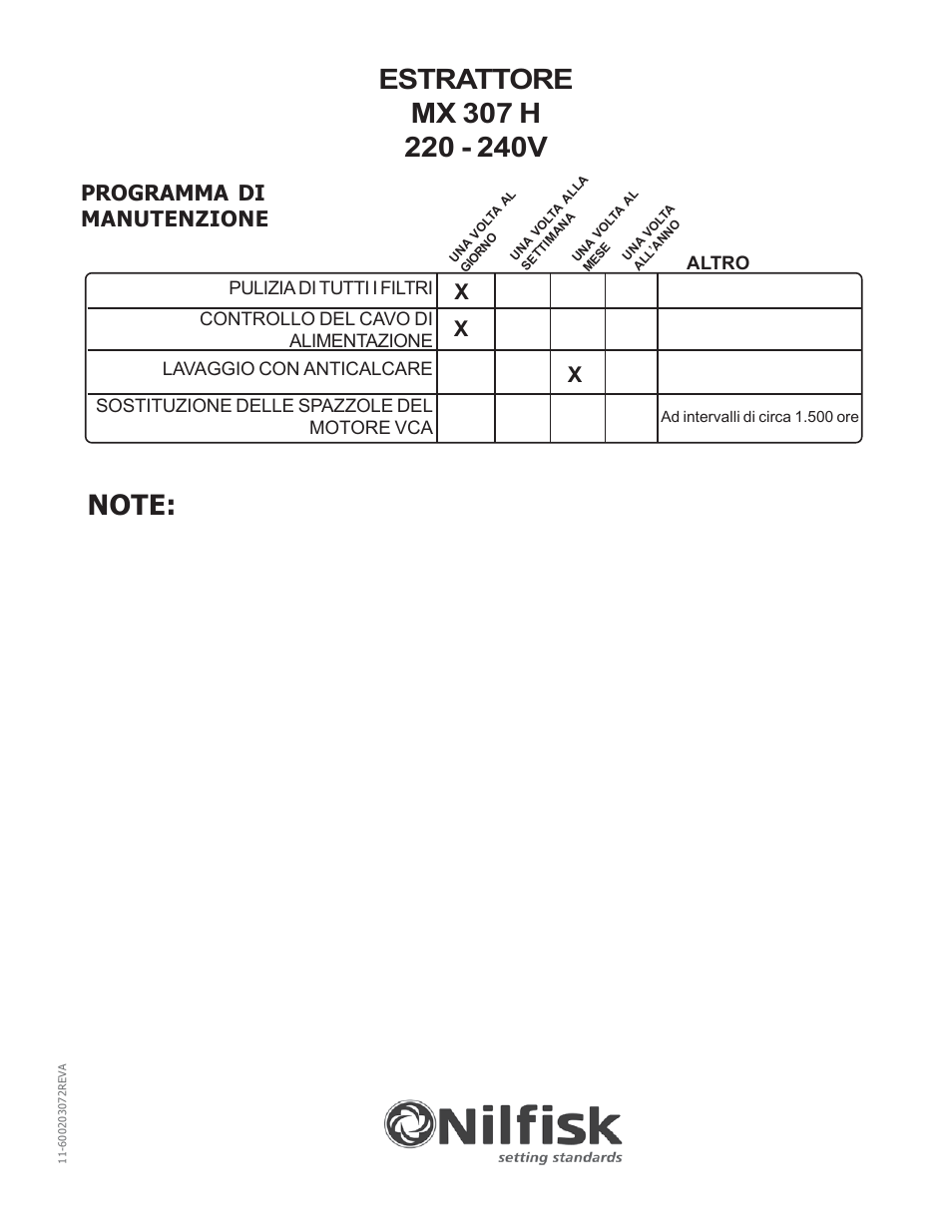 Programma di manutenzione | Nilfisk-Advance America MX 307 H User Manual | Page 36 / 72