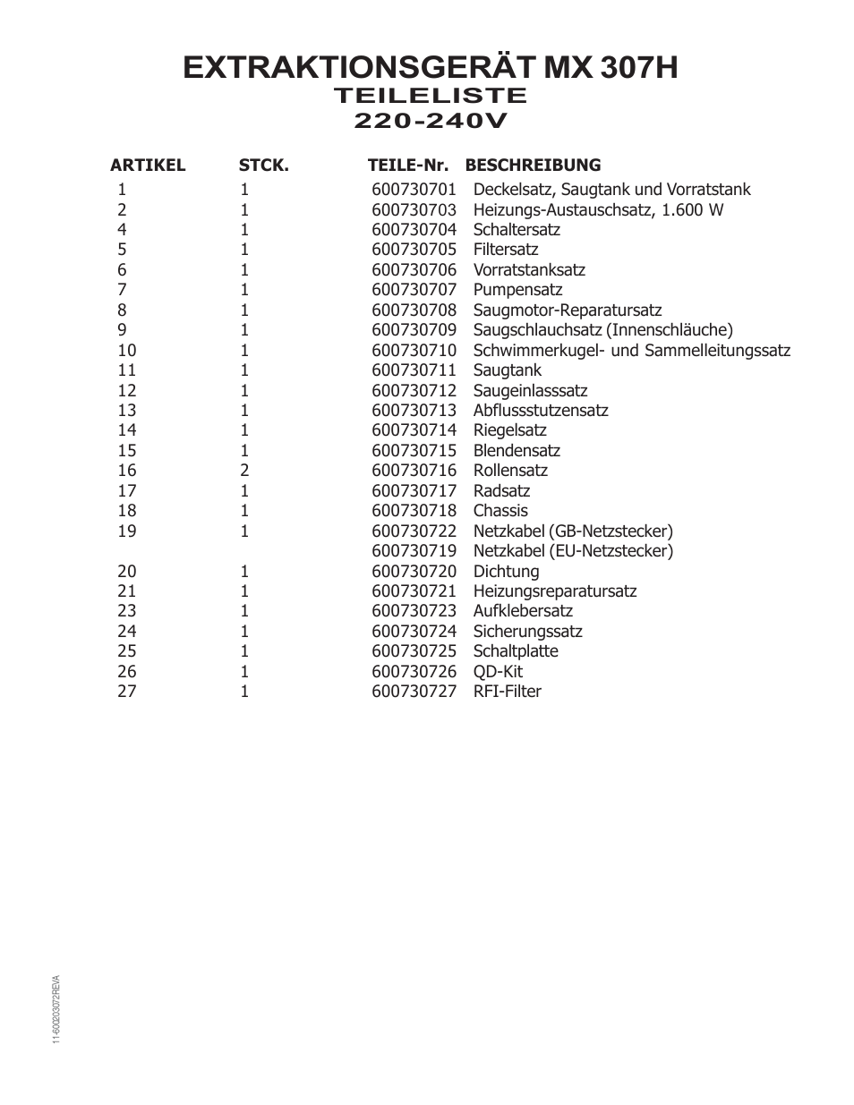 Extraktionsgerät mx 307h | Nilfisk-Advance America MX 307 H User Manual | Page 43 / 72