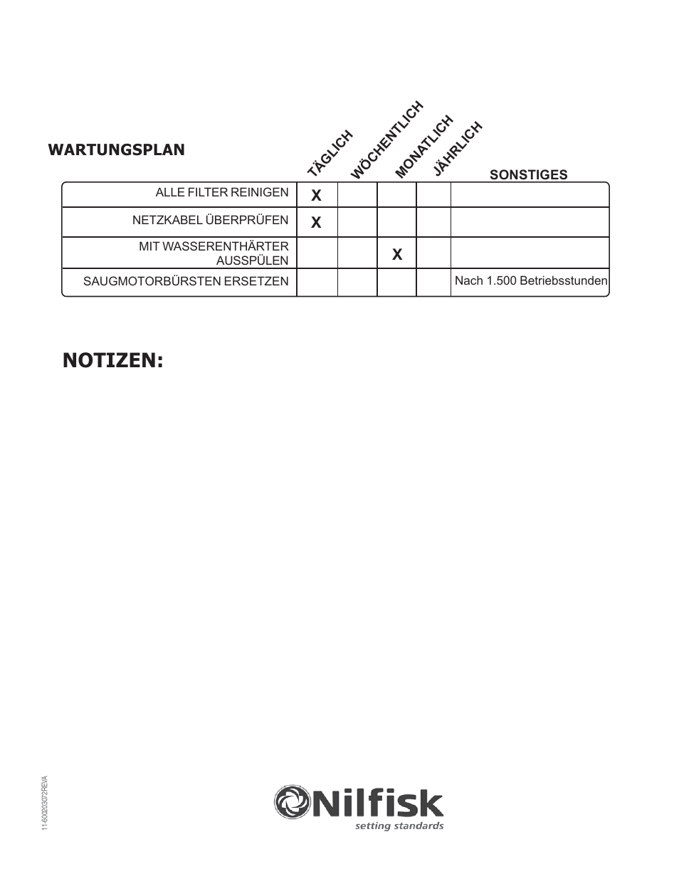 Notizen | Nilfisk-Advance America MX 307 H User Manual | Page 45 / 72