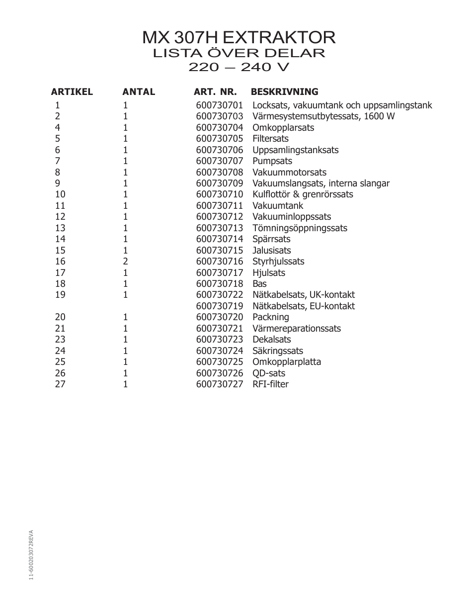 Mx 307h extraktor | Nilfisk-Advance America MX 307 H User Manual | Page 52 / 72