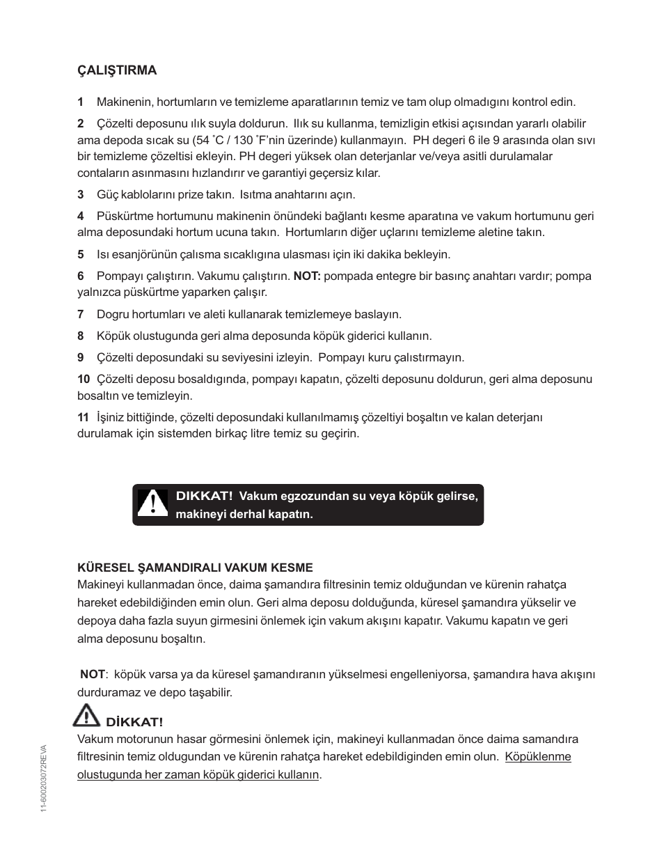 Çaliþtirma | Nilfisk-Advance America MX 307 H User Manual | Page 59 / 72