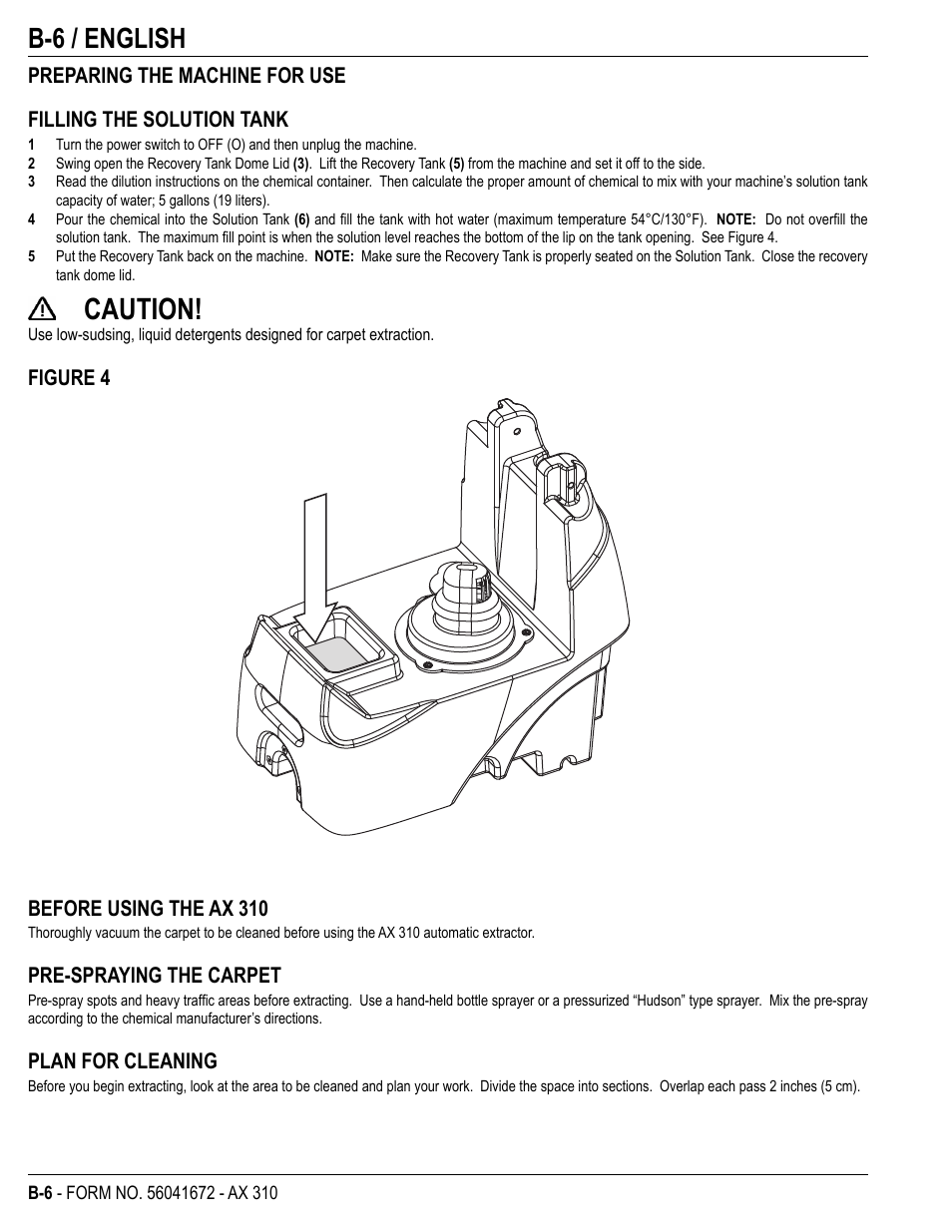 Caution, B-6 / english | Nilfisk-Advance America NILFISK AX 310 User Manual | Page 20 / 28