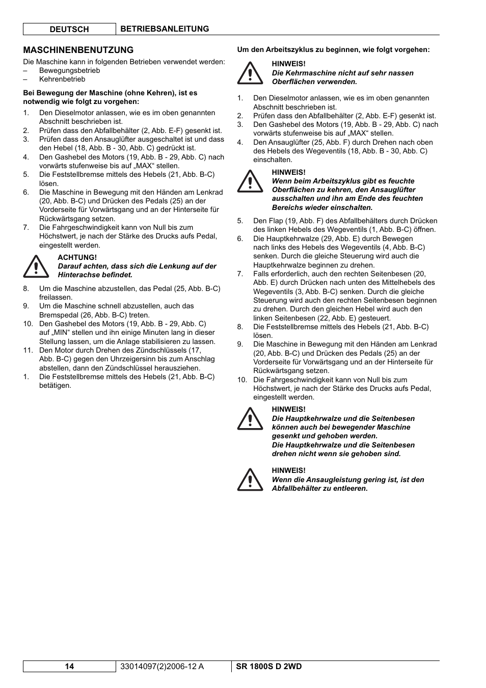 Nilfisk-Advance America SR 1800S 2WD User Manual | Page 16 / 118