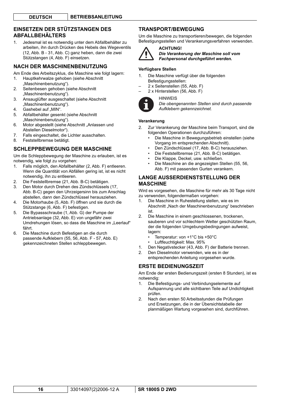 Nilfisk-Advance America SR 1800S 2WD User Manual | Page 18 / 118