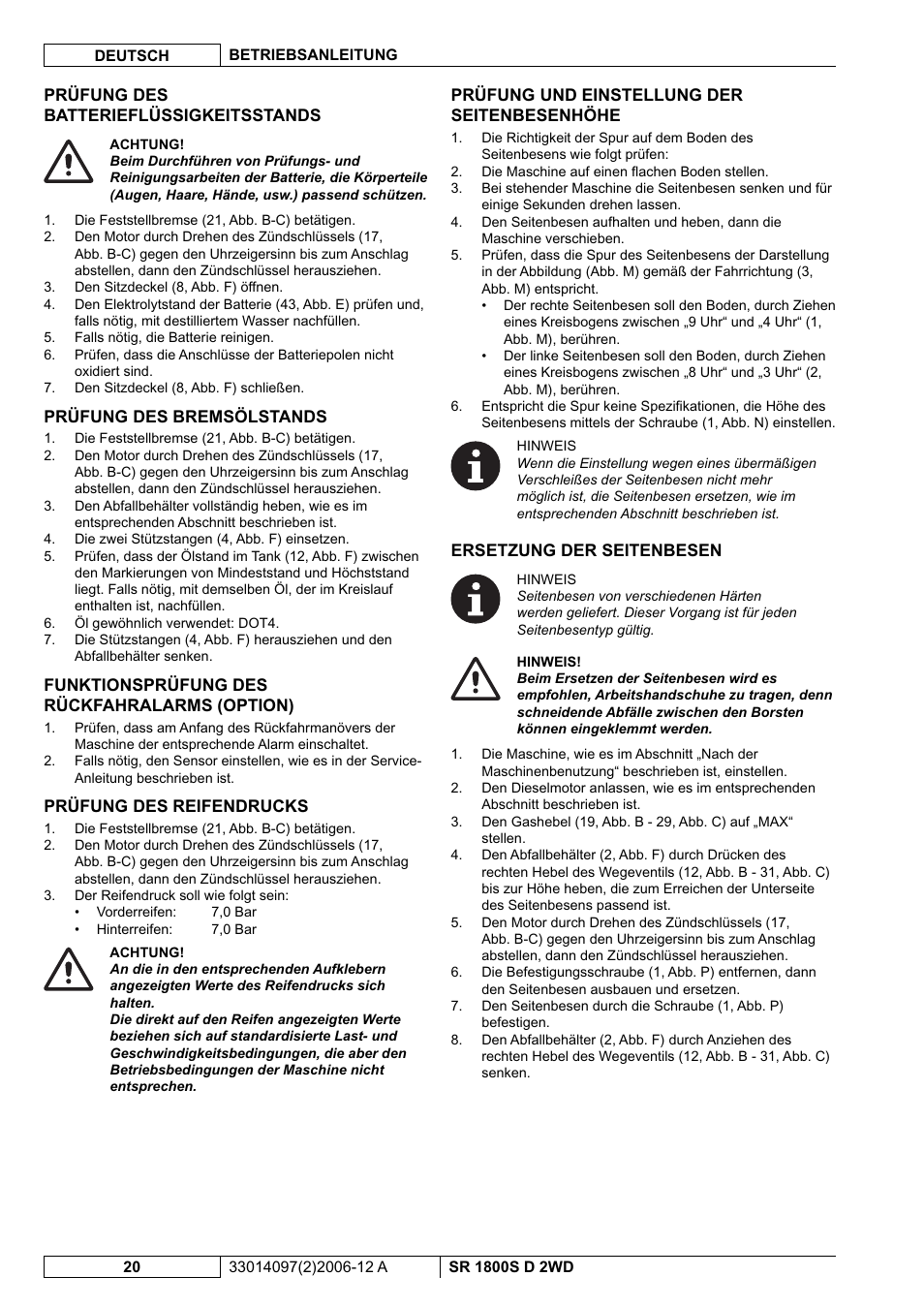 Nilfisk-Advance America SR 1800S 2WD User Manual | Page 22 / 118