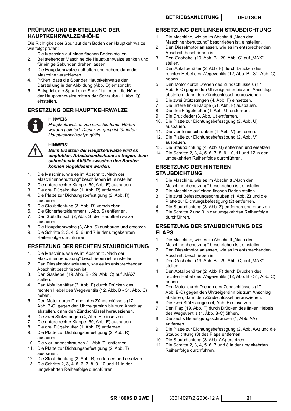 Nilfisk-Advance America SR 1800S 2WD User Manual | Page 23 / 118