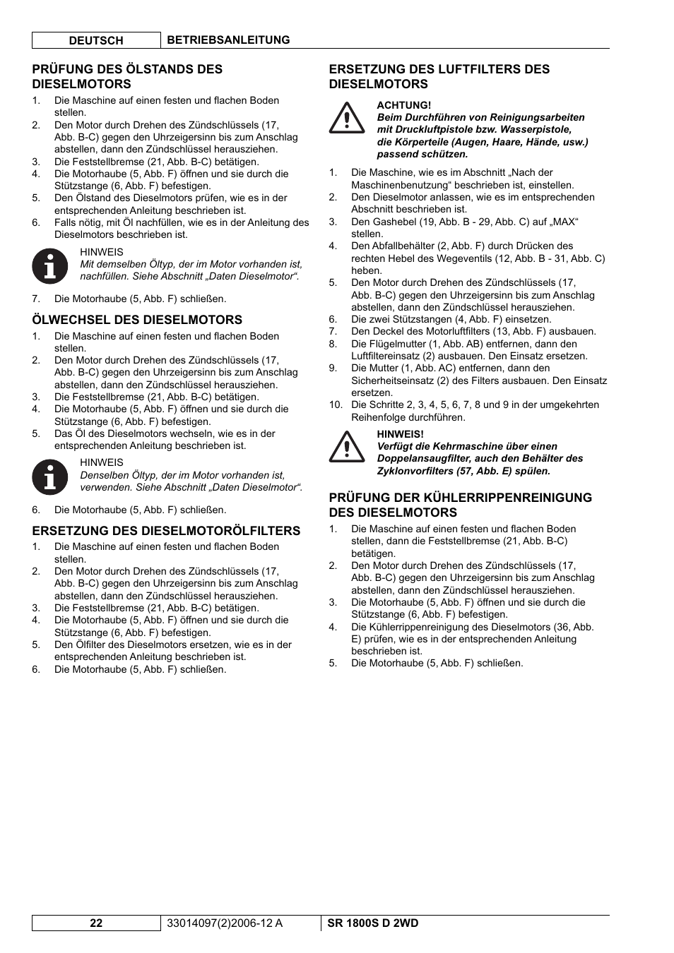 Nilfisk-Advance America SR 1800S 2WD User Manual | Page 24 / 118