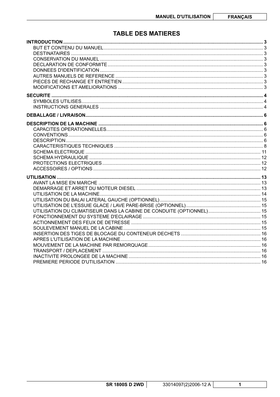 Table des matieres | Nilfisk-Advance America SR 1800S 2WD User Manual | Page 29 / 118